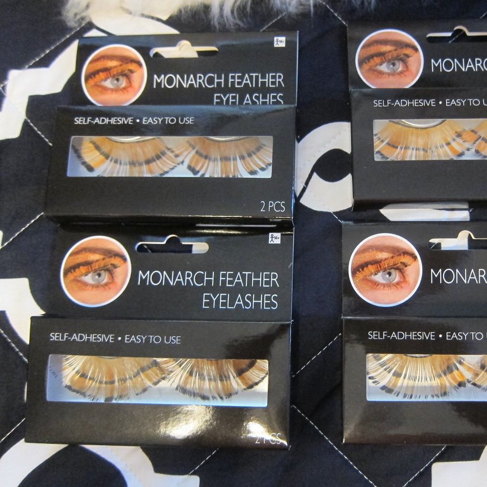 Set of 8 Pair of Monarch Feather Eyelashes Costume or Cosplay